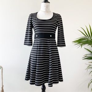 White House Black Market Black & White Striped Dress 3/4 Sleeves Size 4